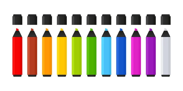 Renkli Kalemler Ayarlandı Okul Çocuklar Için Fosforlu Kalem Vektör Illüstrasyonu Stok Vektör