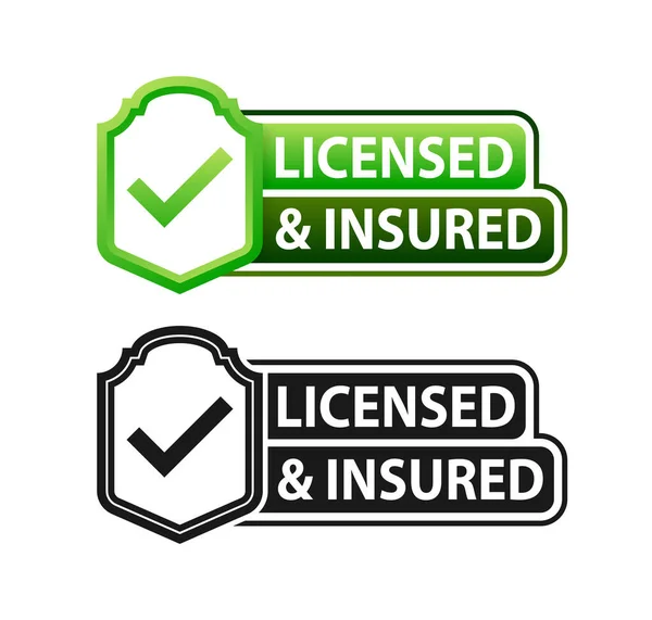 stock vector licensed and insured label. Official license and insurance - a guarantee of quality and safety. Vector illustration