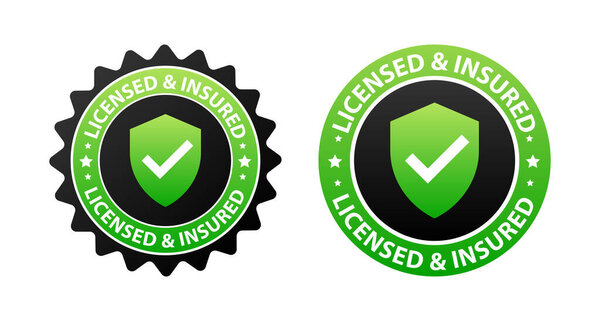 licensed and insured label. Official license and insurance - a guarantee of quality and safety. Vector illustration