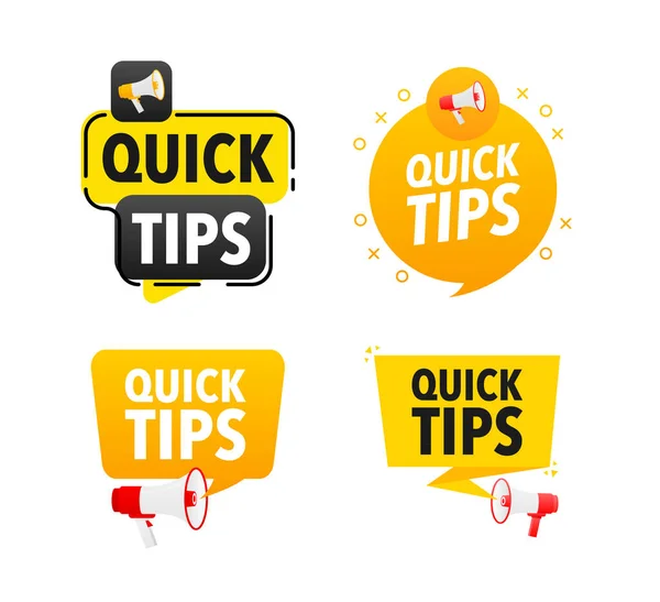 Megaphone Label Set Text Quick Tips Quick Tips Announcement Banner — Stock Vector