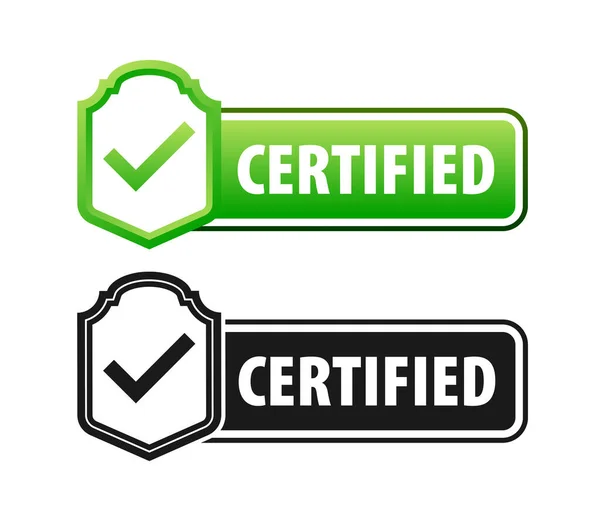 Certified Label 품질을 공식적으로 확인하고 표준을 수하는 말한다 일러스트 — 스톡 벡터