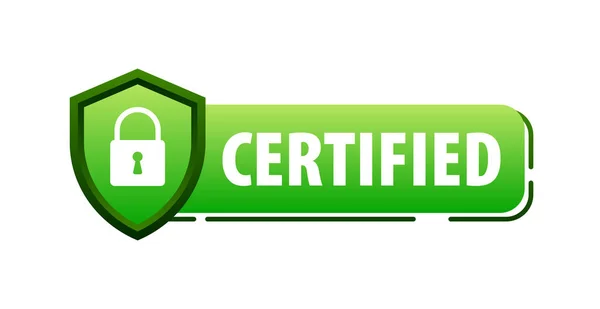 Certified Label 품질을 공식적으로 확인하고 표준을 수하는 말한다 일러스트 — 스톡 벡터