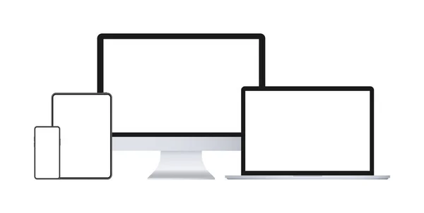 Realisztikus Monitor Laptop Tablet Okostelefon Mockup Készülék Mockup App Weboldal — Stock Vector