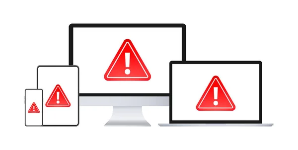 注意消息 笔记本电脑和智能手机屏幕上的警告标志 危险错误警报 矢量说明 矢量图形