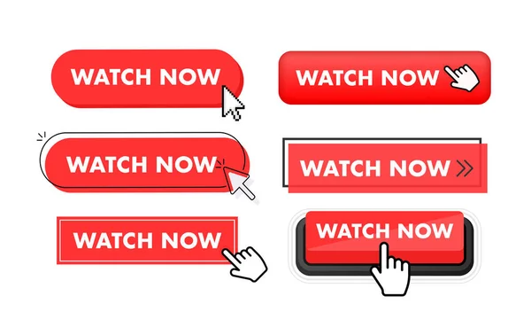 Set Von Watch Now Taste Handzeiger Klicken Beobachten Sie Jetzt — Stockvektor
