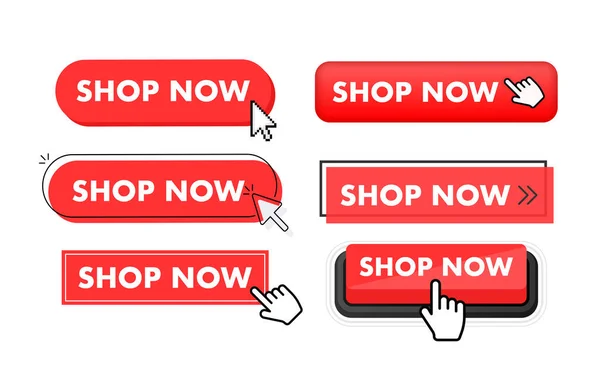 Set Von Shop Jetzt Knopf Handzeiger Klicken Kaufen Sie Jetzt — Stockvektor