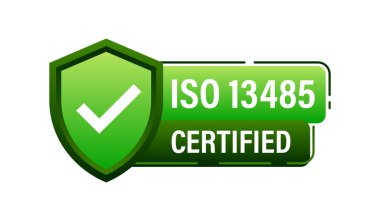 Yeşil ISO 13485 Kalite Yönetimi Sertifika Rozet Vektörü illüstrasyonu