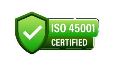 Yeşil ISO 45001 Kalite Yönetimi Sertifika Rozet Vektörü illüstrasyonu