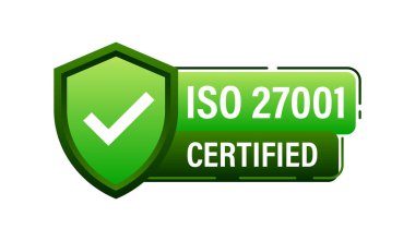 Yeşil ISO 27001 Kalite Yönetimi Sertifika Rozet Vektörü illüstrasyonu