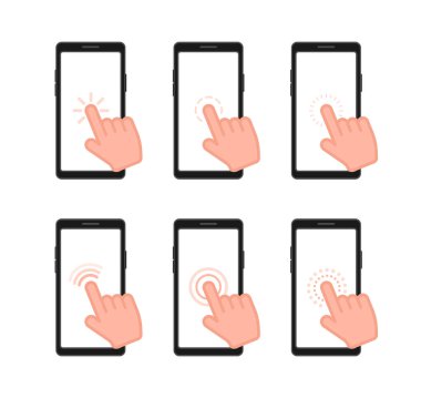 Akıllı Telefon Arayüzü için Dokunmatik Ekran Hareketleri. Vektör illüstrasyonu