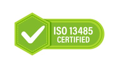 ISO 13485 Kalite Yönetimi Sertifika Rozeti. Vektör illüstrasyonu.