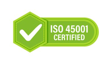 ISO 45001 Kalite Yönetimi Sertifika Rozeti. Vektör illüstrasyonu.