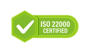 ISO 22000 Kalite Yönetimi Sertifika Rozeti. Vektör illüstrasyonu.