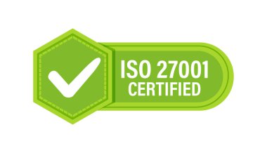 ISO 27001 Kalite Yönetimi Sertifika Kartı. Vektör illüstrasyonu.