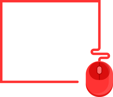 Kırmızı bir fare ile biçimlendirilmiş minimalist bilgisayar çalışma alanı