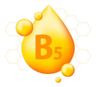 Gerçekçi damlası olan B5 vitamini. Vitamin parçacıkları ortada. resimleme