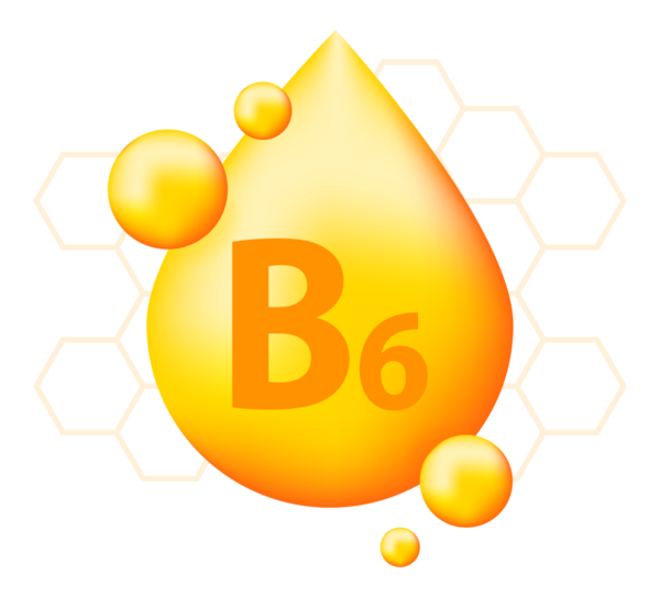 Gerçekçi damlası olan B6 vitamini. Vitamin parçacıkları ortada. resimleme