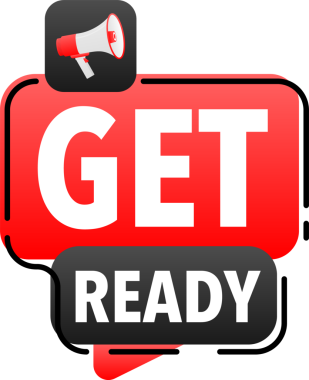 Metinli megafon etiketi hazır olsun. Duyuruyu hazırlayın. resimleme