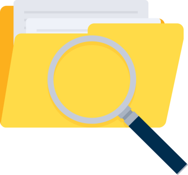 Searching file. Magnifying glass with. Searching and indexing files. File manager