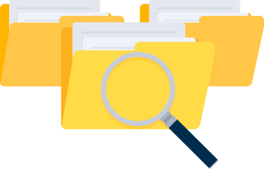 Searching file. Magnifying glass with. Searching and indexing files. File manager
