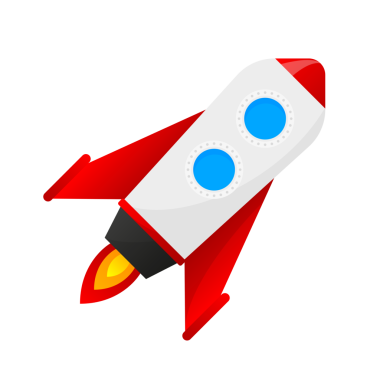 Siyah roketli gerçekçi bir ikon. Açık arkaplanda çizgi film tarzında roket.