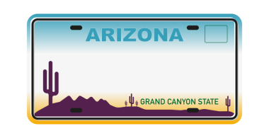 Sancak tasarımı için geçmişe dönük araç plakası. Arizona Eyaleti. İzole vektör çizimi. İş, simge seti.