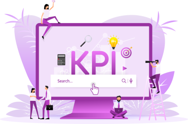 Pazarlama tasarımı için KPI ile düz simge. Finansal yatırım. İş veri analizi.