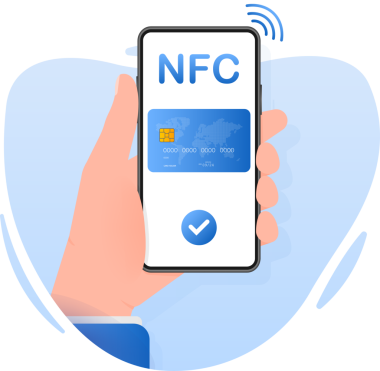Illustration with nfc people for mobile app design. Earn money online. Online banking.