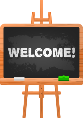 Welcome school board in flat style on white background. Vintage background. Banner design.