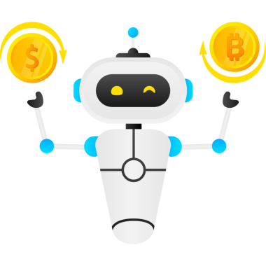 Düz robot pankartı. Finansal yatırım ticareti. Yapay zeka. Mobil hisse senedi ticareti kavramı.