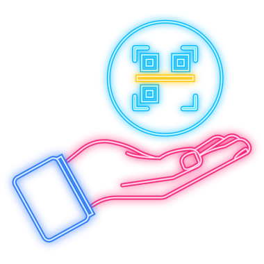 Neon Simgesi. Ekranda ödenmek üzere el QR kodu tutuyor. Telefon yeşil arkaplanda. resimleme