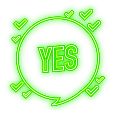 Neon Simgesi. Evet ya da hayır. Beyaz arkaplanda yeşil ve kırmızı çizimler var. resimleme.