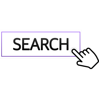 Web pazarlama tasarımı için beyaz arkaplanda menekşe arama düğmesi olan simge. Düz tabaka. Sosyal medya elemanı. resimleme.