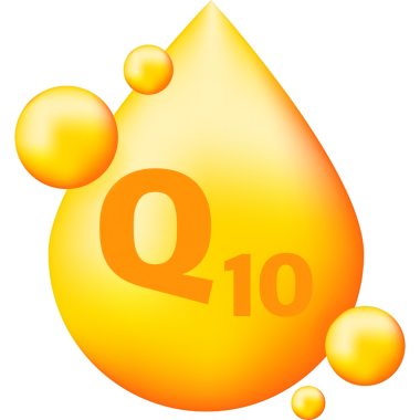 Vitamin kompleksi Q10, gri arka planda gerçekçi bir düşüş. Vitamin parçacıkları ortada. Vektör illüstrasyonu