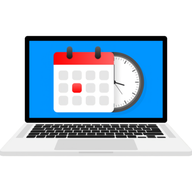 Mavi arkaplanda vektör takvimi ve saat simgesi. Vektör illüstrasyonu