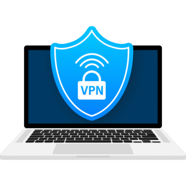 Beyaz arkaplandaki VPN düz mavi güvenlik etiketi. Vektör illüstrasyonu