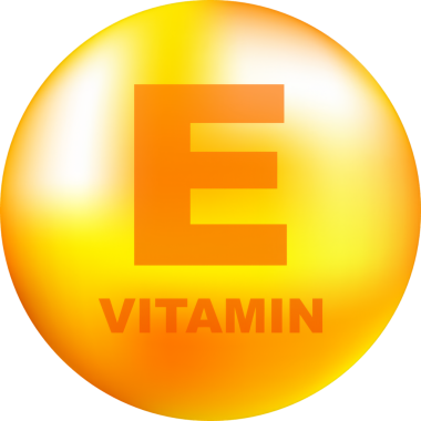 Gri arka planda gerçekçi bir düşüşü olan E vitamini. Vitamin parçacıkları ortada. Vektör illüstrasyonu