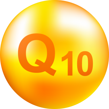 Vitamin kompleksi Q10, gri arka planda gerçekçi bir düşüş. Vitamin parçacıkları ortada. Vektör illüstrasyonu