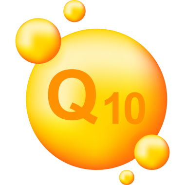 Vitamin kompleksi Q10, gri arka planda gerçekçi bir düşüş. Vitamin parçacıkları ortada. Vektör illüstrasyonu