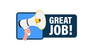 Beyaz ve yeşil ekran arkaplanı üzerine harika bir iş metniyle el ele tutuşan megafon