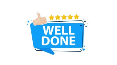 Animasyon afişi, aferin, başparmak yukarı ve beş yıldız, birini başarılarından dolayı tebrik etmek için mükemmel.