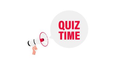 Beyaz ve krom anahtar arkaplan üzerinde el ele megafon ve konuşma balonu ile sınav zamanı duyurusu