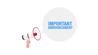 Beyaz ve yeşil ekranda izole edilmiş megafonla önemli duyuru