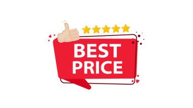 Beş yıldızlı animasyon en iyi fiyat pankartı ve beyaz ve yeşil ekran arka planında izole edilmiş başparmak yukarı