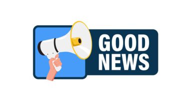 El ele tutuşan megafon, iyi haber işareti, beyaz ve yeşil ekranda izole edilmiş.