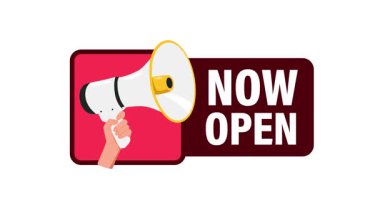 El ele tutuşan megafon beyaz ve yeşil ekranda izole edilmiş açık tabela.