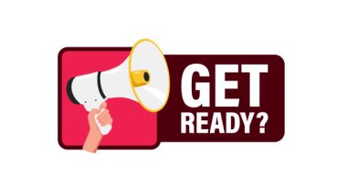 El ele tutuşan megafon, hazır işareti, beyaz ve yeşil ekran da dahil olmak üzere farklı arkaplan