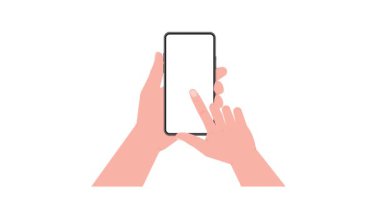 Eller hem beyaz hem de yeşil ekranda beyaz ekranlı akıllı bir telefona dokunurken ve dokunurken görülüyor.