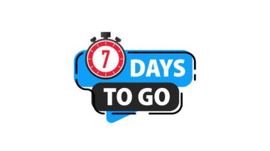 Geri sayım zamanlayıcısı yedi gün kaldığını gösteriyor, beyaz ve yeşil ekran arka planında izole edilmiş.