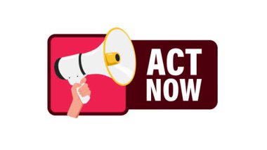 Hareketli el megafonu ile hareket işareti, beyaz ve yeşil ekran arka planında izole